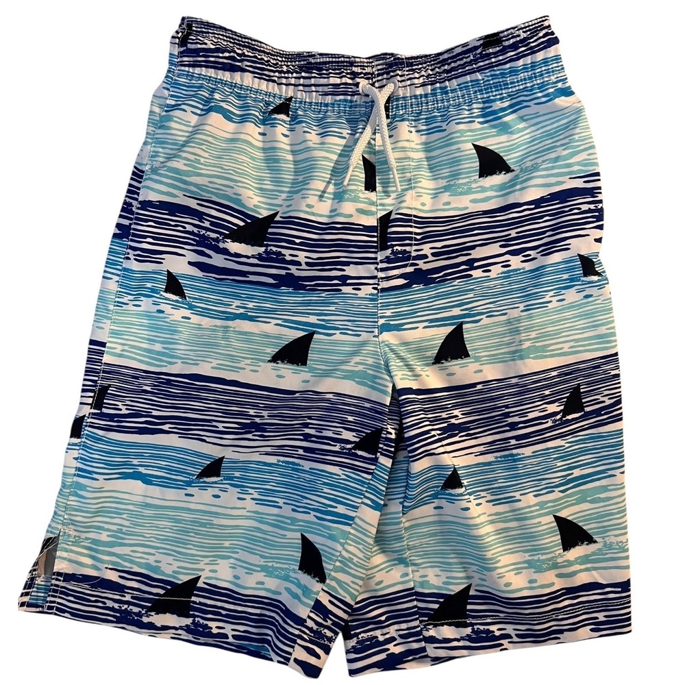 Place Sport Boys Shark Fin‎ Swim Trunks XL 14 Blue Aqua Mesh Lined Board Shorts